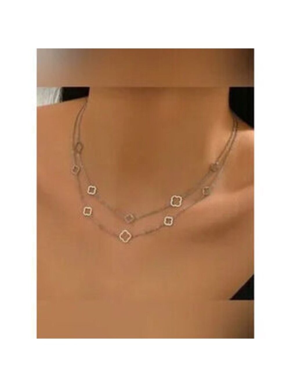 Silver Plated Stainless 1pc Steel Clover Link Layered Necklace Gift Dainty